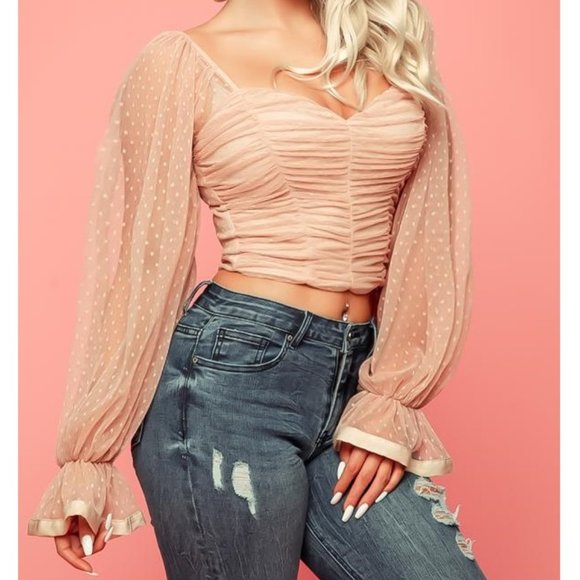 *Sold Out* Honey Gigi Mesh Dot Blouse in Pink - Picture 2 of 3